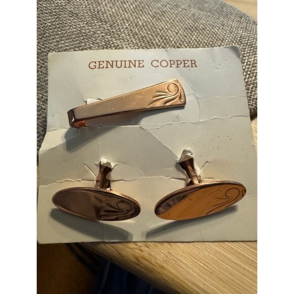 Genuine Copper On Cuff Links And Tie Tack New - Picture 1 of 6